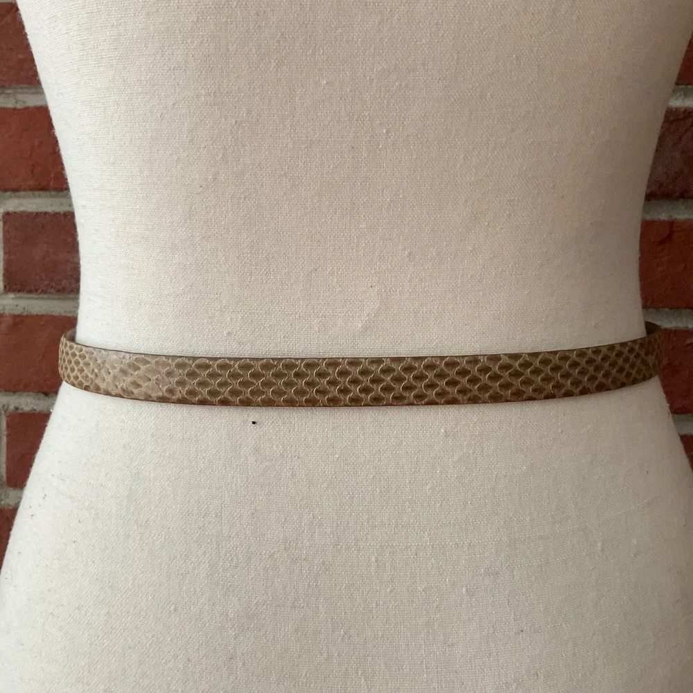 Vintage Beige Tan Snakeskin Leather Belt Removable Gold Buckle NEW